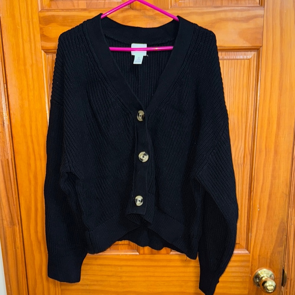 Chic Black Button-Up Women's Cardigan
